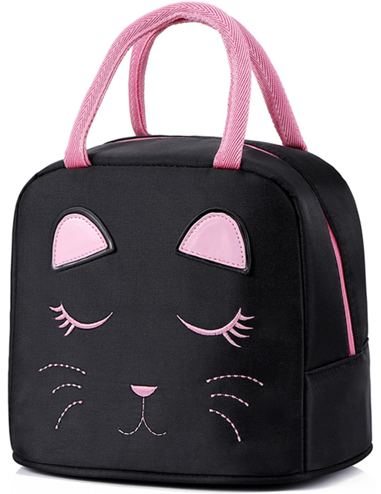 Small Insulated Cat Face Lunch Bag for Kids Girls Black Lunch Box for School Picnic