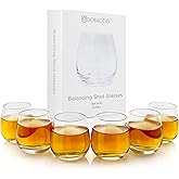 Dobaccio Cool Shot Glasses Set, Round Bottom Balancing Heavy Base Clear Glass, Tequila Vodka Scotch and Liquor Cordial Mini Cups, 2 oz, 6 pcs Gift set