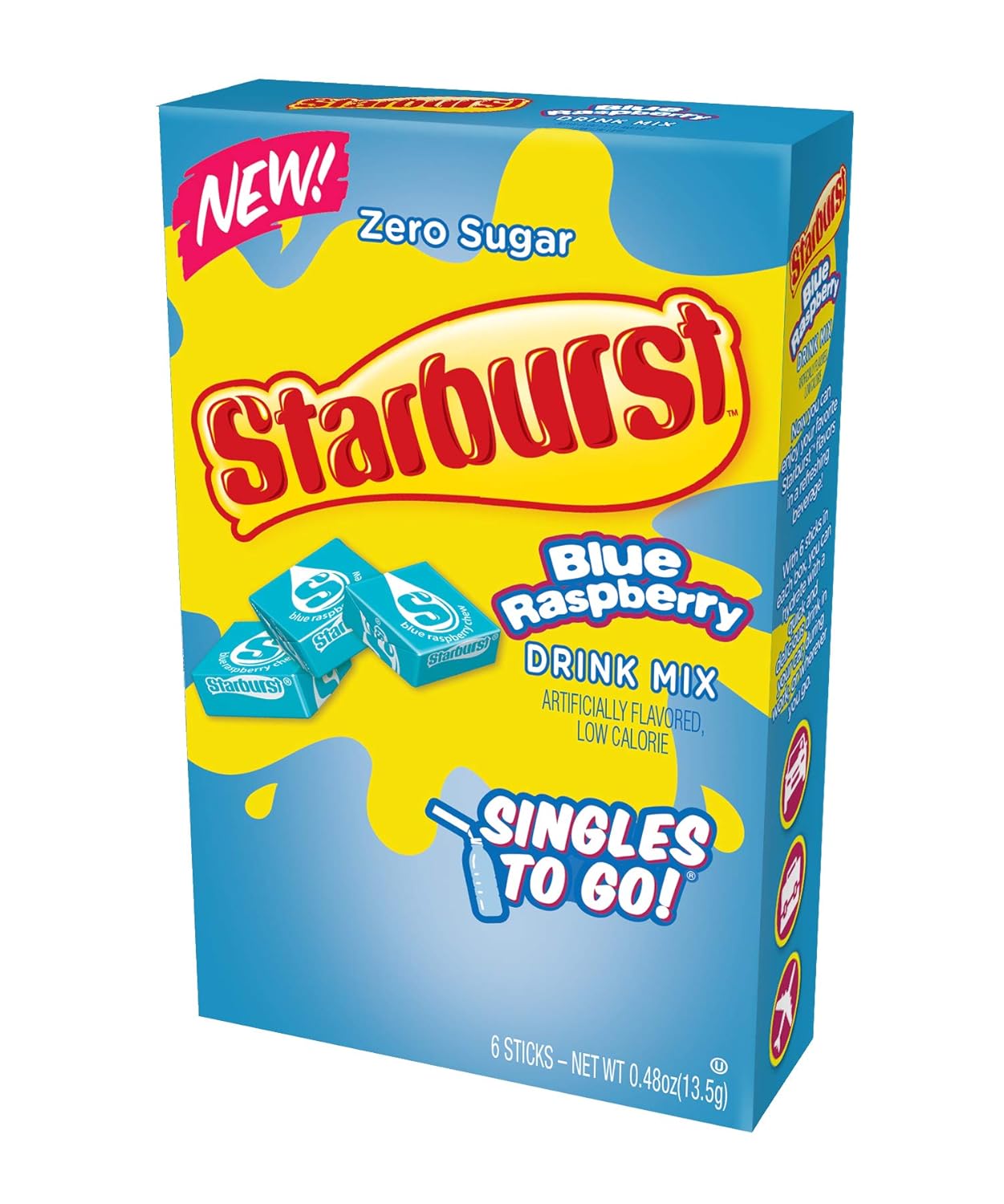 Starburst Singles To Go Zero Sugar Drink Mix, Blue Raspberry, 6 CT Per Box (Pack of 3)