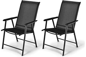 S AFSTAR Folding Patio Chairs, Portable Chair with Armrests for Outdoor Lawn Garden Backyard Poolside (Set of 2, Black)