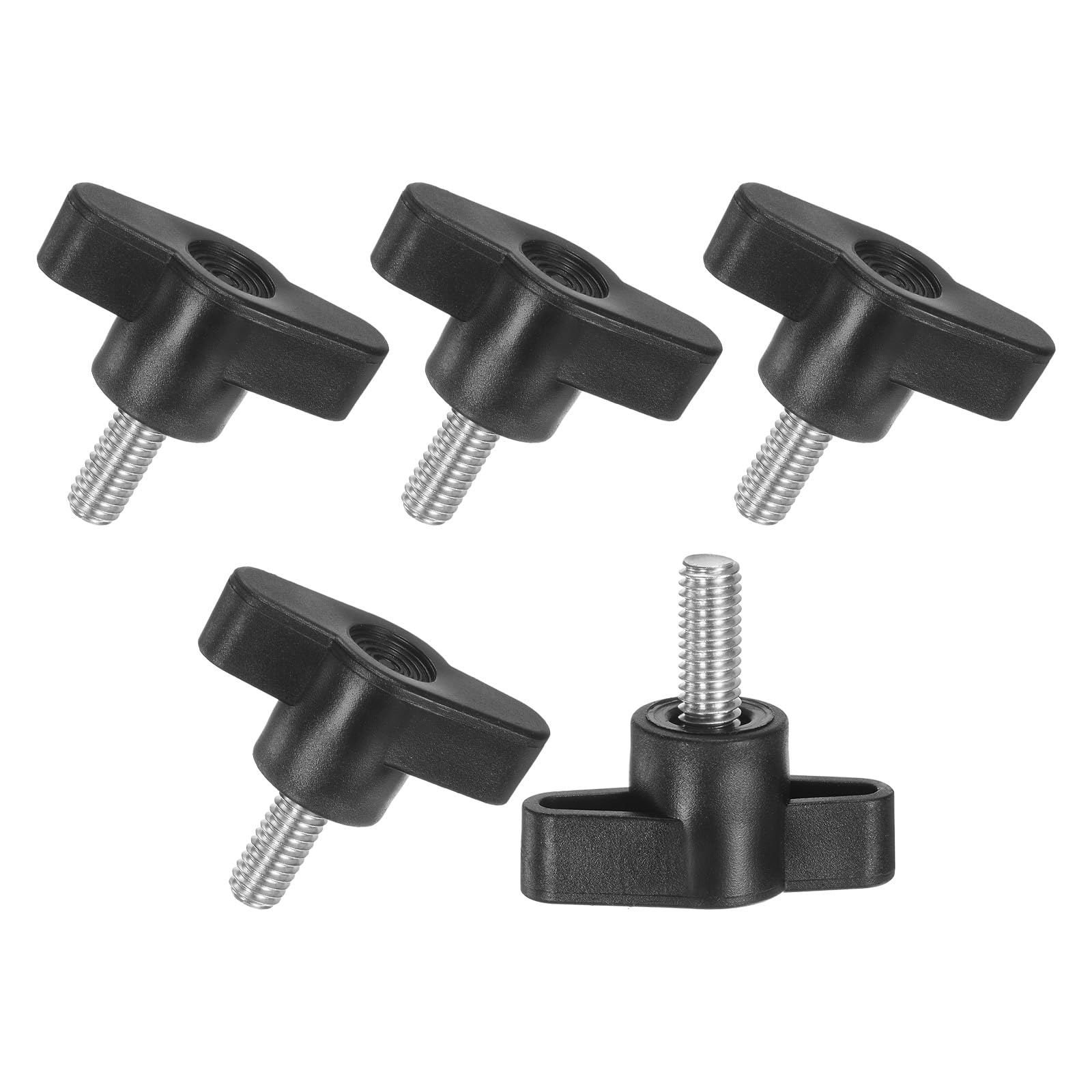 M METERXITY 5-Pack Thumb Screws, M6x12mm Tee Wing Knobs, T Shaped Handle Clamping Screw Knob for Woodworking/Machinery/Equipment, Metric Thread Thumbscrew [304 Stainless Steel, Black]
