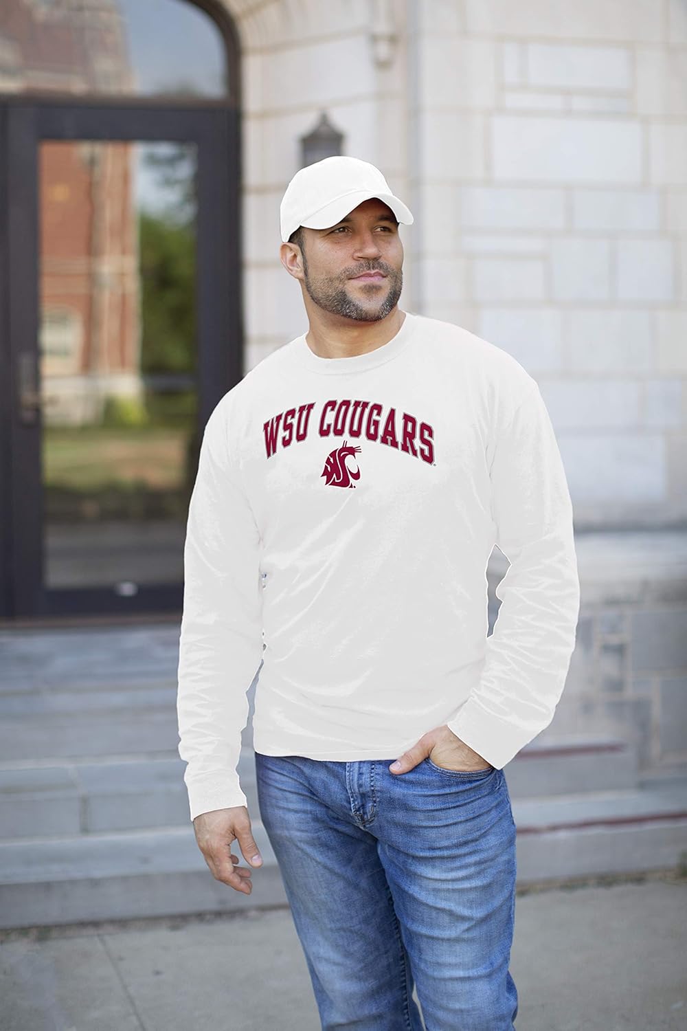 Elite Fan Shop White Basic Long Sleeve College Arching T-Shirt : Clothing