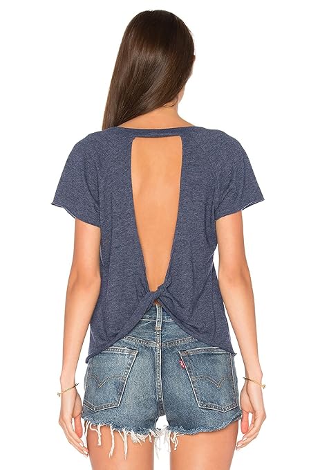 Blooming Jelly Frauen Top-Geöffnete zurück geknotete Backless Kurze Hülse Dünne T-Shirt