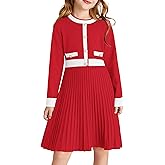 GRACE KARIN Girls Sweater Fall Dress Long Sleeve Knit A Line Contrast Casual Winter Dresses 6-14Y