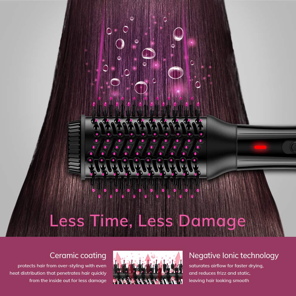 AEVO Hot Air Brush, Combination Hair Dryer Brush & Volumizer, Large Brush Surface, 4-in-1 Hair Dryer, Styler, Curler, Straightener [3 Modes], Black : Beauty