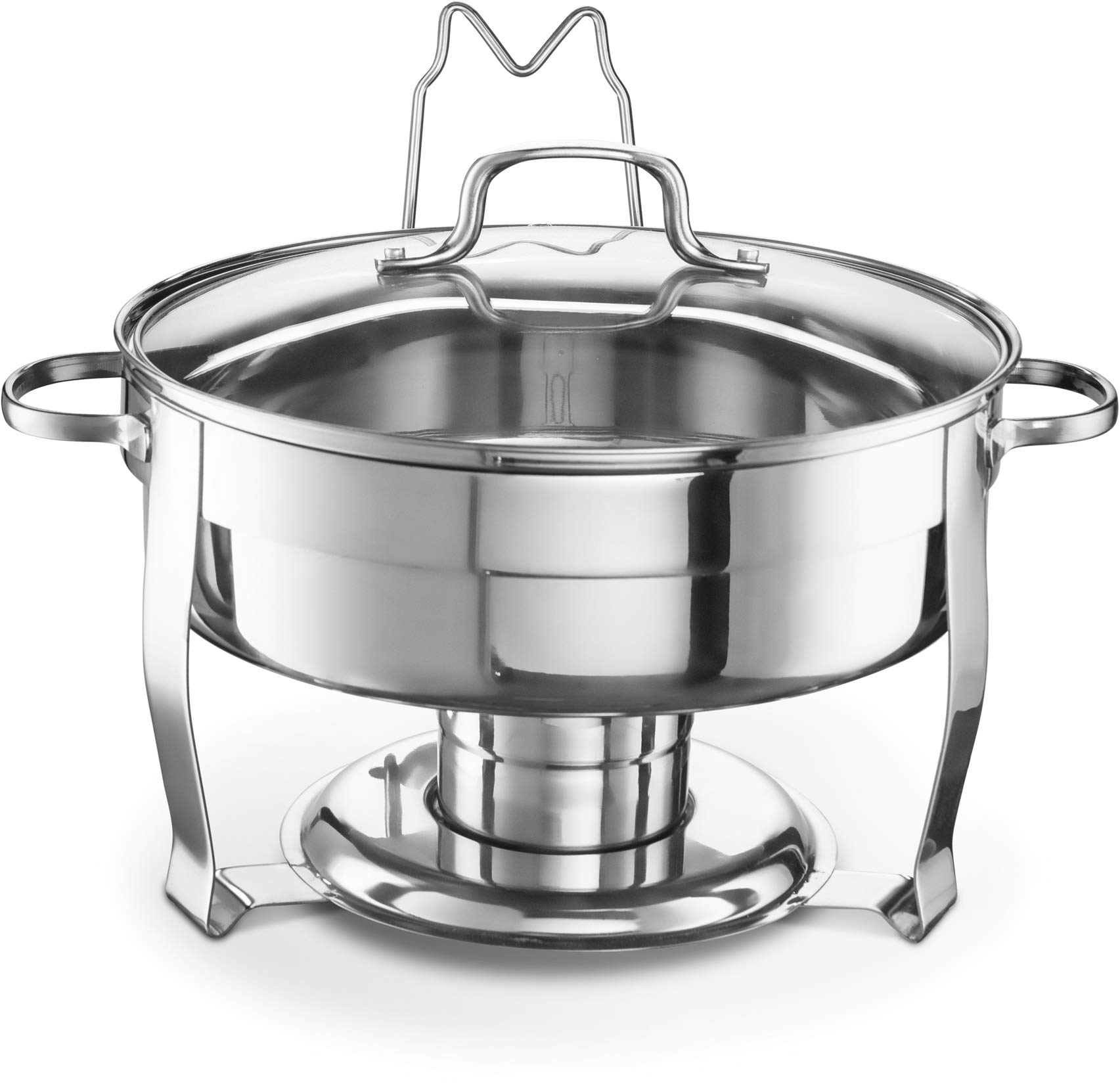 Chafing Dish for Buffet Set, by Kook, Catering Food Warmers, Round Dishes, Warmer Tray, Stainless Steel with Glass Cover and Holder, for Parties, Dinners, 4.5 Qt