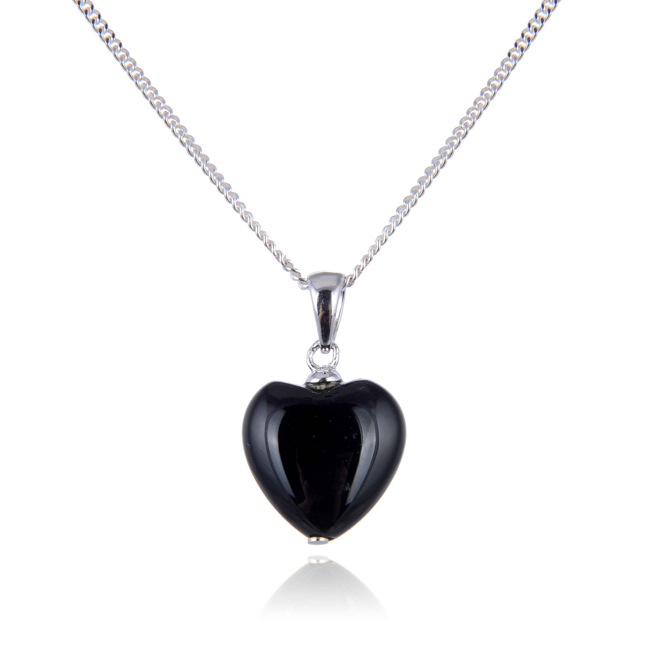 Jo & Co. Black Agate Heart Pendant,12 mm x 13 mm,Rhodium-Plated 925 Sterling Silver 18 in Curb Chain, Attractively Priced