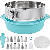 Aufind Springform Cake Pan 9 Inch, 304 Stainless Steel Baking Pan with Removable Bottom, Leakproof Nonstick Design Includes 12 Piping Tips, Silicone Mold and 50 Parchment Papers (9" Cake pan)