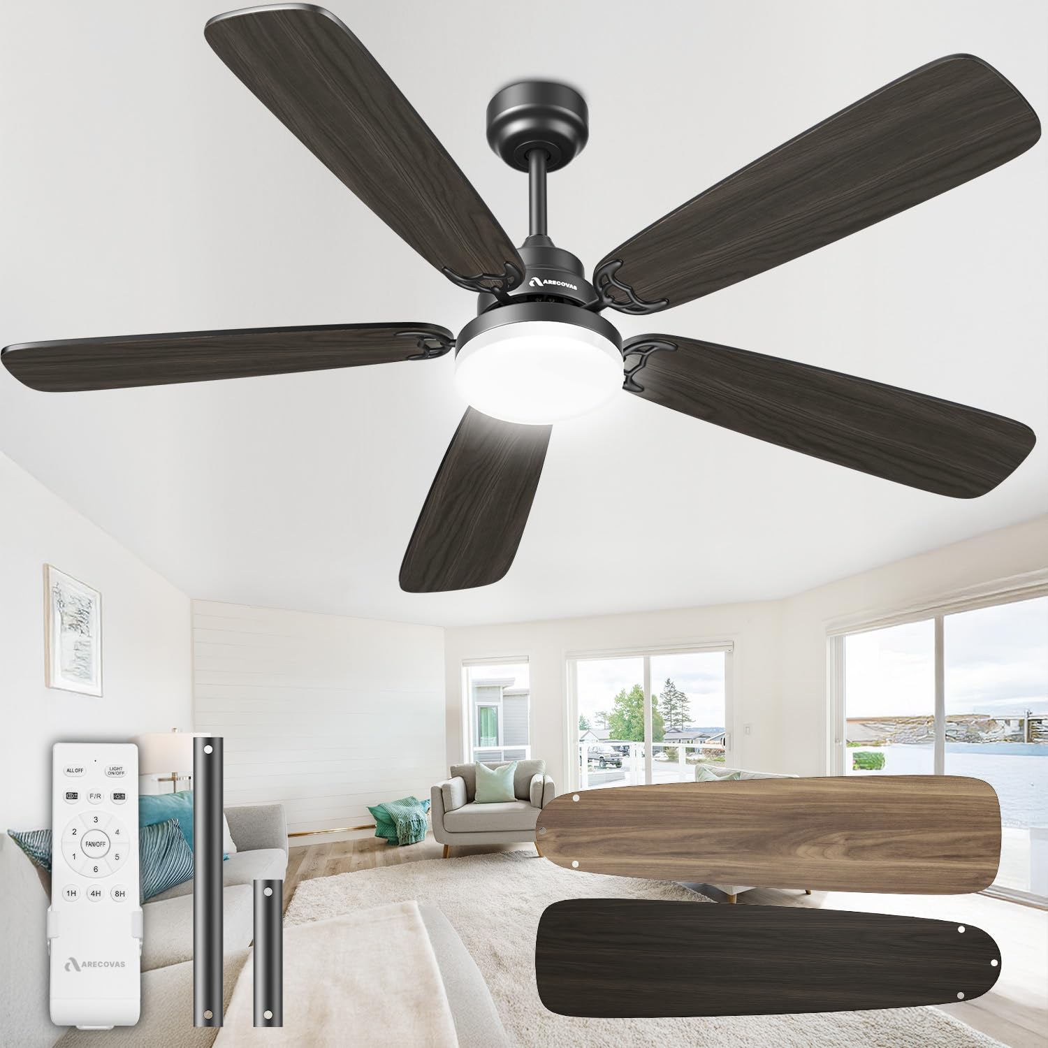 Photo 1 of ***SIMILAR PRODUCT*** Ceiling Fans with Lights and Remote, 52 Inch Modern Ceiling Fan with Light, Downrod & Flush Mount, Quiet DC Motor, Dual Finish 5 Blades Ceiling Fan for Bedroom Living Room Farmhouse Indoor