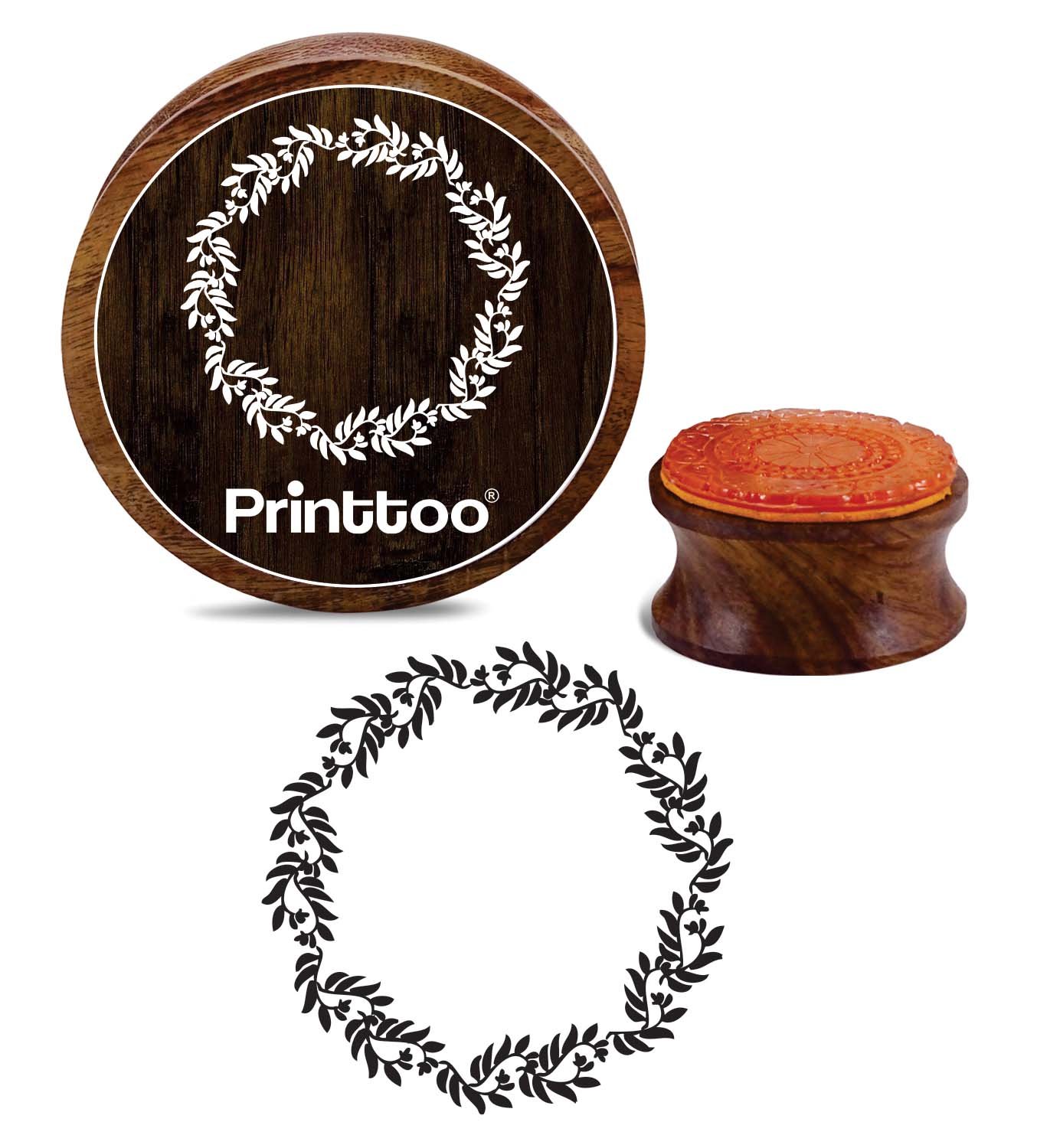 Printtoo Round Flower Wreath Wooden Rubber Stamp Scrap-Booking Craft Textile Stamps-2 Inch