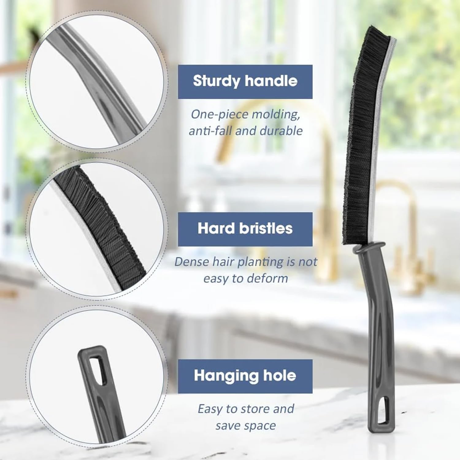 Hard Bristle Crevice Cleaning Brush, Small Cleaning Brushes, Grout Cleaner Brush, Toilet Brush, Scrub Brush for Shower Tile, Skinny Gap Cleaning Tools for Household Use, Bathroom, Kitchen (3)