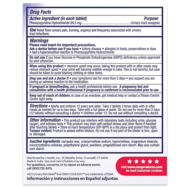 AZO URINARY PAIN RELIEF MAXIMUM STRENGTH, FAST RELIEF OF UTI PAIN, BURNING & URGENCY, TARGETS SOURCE OF PAIN, #1 MOST TRUSTED BRAND, 24 TABLETS