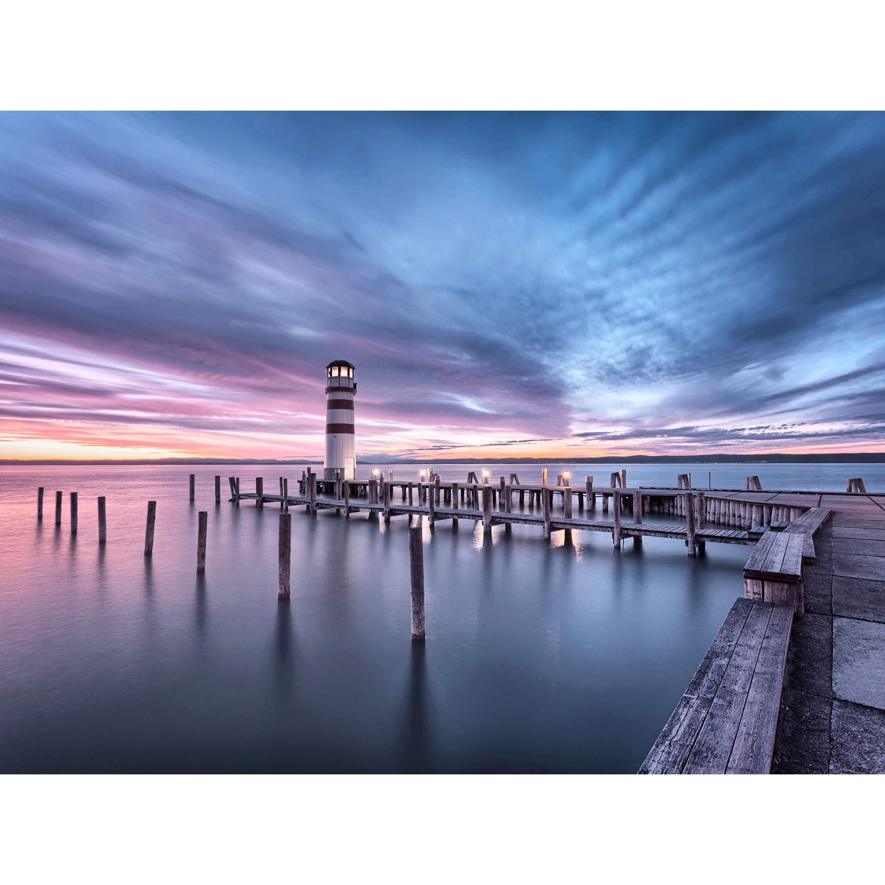 Artery8 DeSousa Lake Neusiedl Austria Sunset Lighthouse Photo Premium Wall Art Canvas Print 18X24 Inch