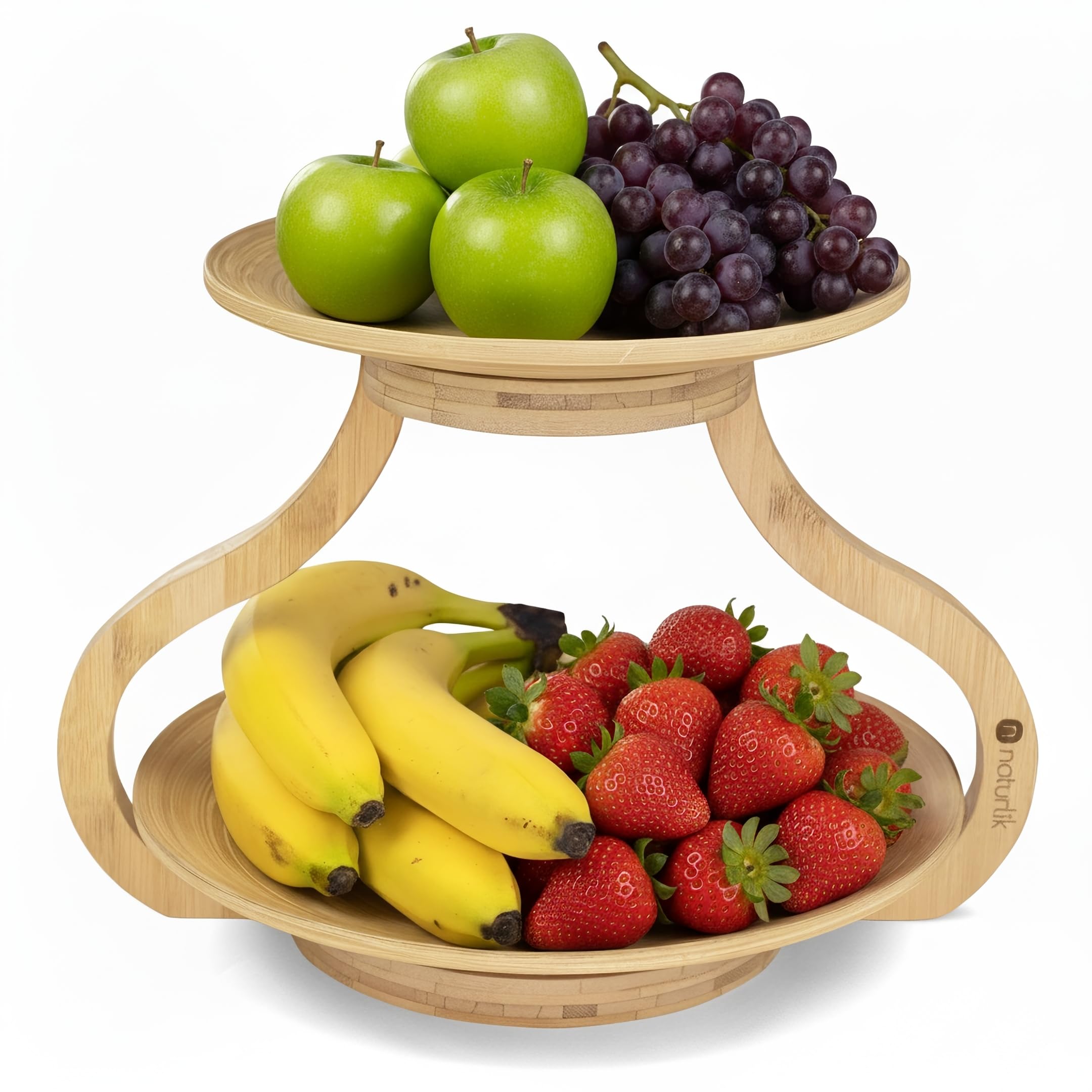 naturlik Fruit Stand, Removable Fruit Bowls, 2 Levels, Modern Fruit Bowl, Bamboo Wooden Stand, Fruit Plate, Fruit Basket, Fruit Storage