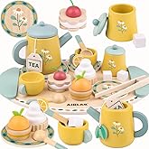 Tea Sets for Toddlers 3-5 Girl Birthday Gift 3 Year Old Princess Party Wooden Play Food Toy Sets for Kids Kitchen Accessories Age 3 4 5 6 Wood Educational Toys