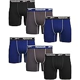 Reebok Mens Boxer Briefs - 6 Pack 6'' Inseam Soft Stretch Performance Mens Underwear Athletic Boxer Briefs with Contour Pouch