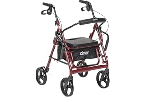 Drive Medical 795BU Duet Folding Transport Wheelchair and Rollator Walker, Burgundy