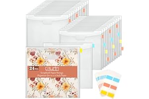 Caydo 24PCS 12x12 Paper Storage Organizer with Buckle Design Scrapbook Paper Storage with 60 PCS Sticky Index Tabs for Holding 12 x 12 Inch Scrapbooking, Vinyl, Cardstock