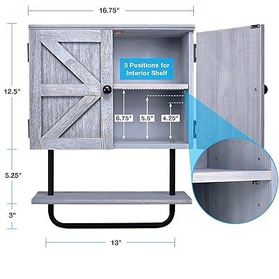 Buy Excello Global Products Barndoor Bathroom Wall Cabinet Space Saver Storage Cabinet Kitchen Medicine Cabinet With Adjustable Shelf And Towel Bar Rustic Gray Online In Indonesia B08lkv9lvc
