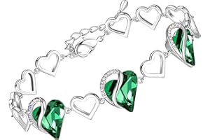 Leafael Valentine's Day Heart Link Bracelets for Women, Infinity Love Birthstone Crystal Charms or Healing Stones, Silver Plated Jewelry Gifts for Her, 7-inch Chain and 2-inch Extender