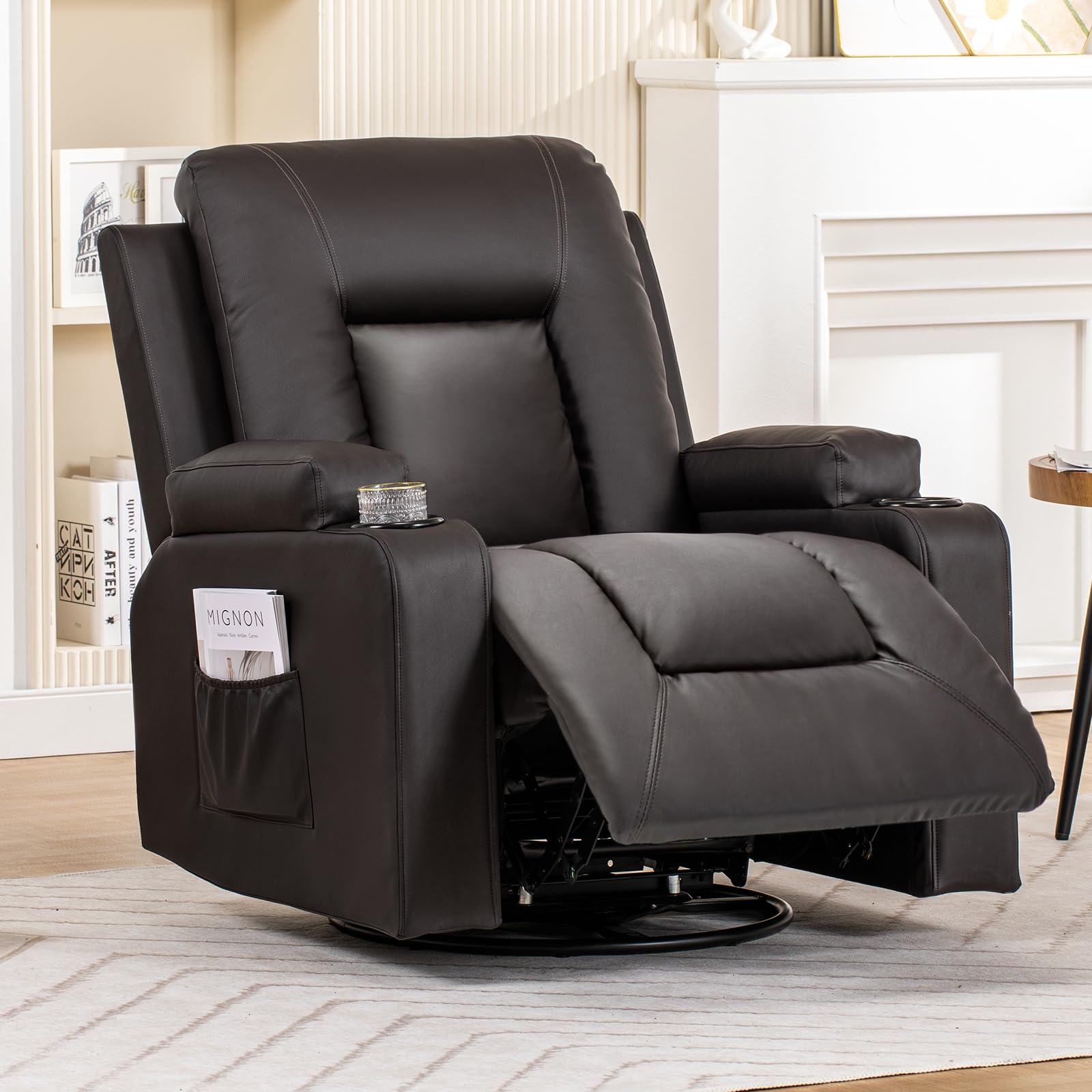 Photo 1 of ***MISSING ONE ARM*** COMHOMA Recliner Chair, Swivel Rocker Recliners, Reclining Sofa with Side Pockets, Cup Holders for Living Room, Bedroom (Brown)
