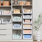 caktraie 4 Pack Folding Closet Organizers Box Stackable Plastic Bins White view 2