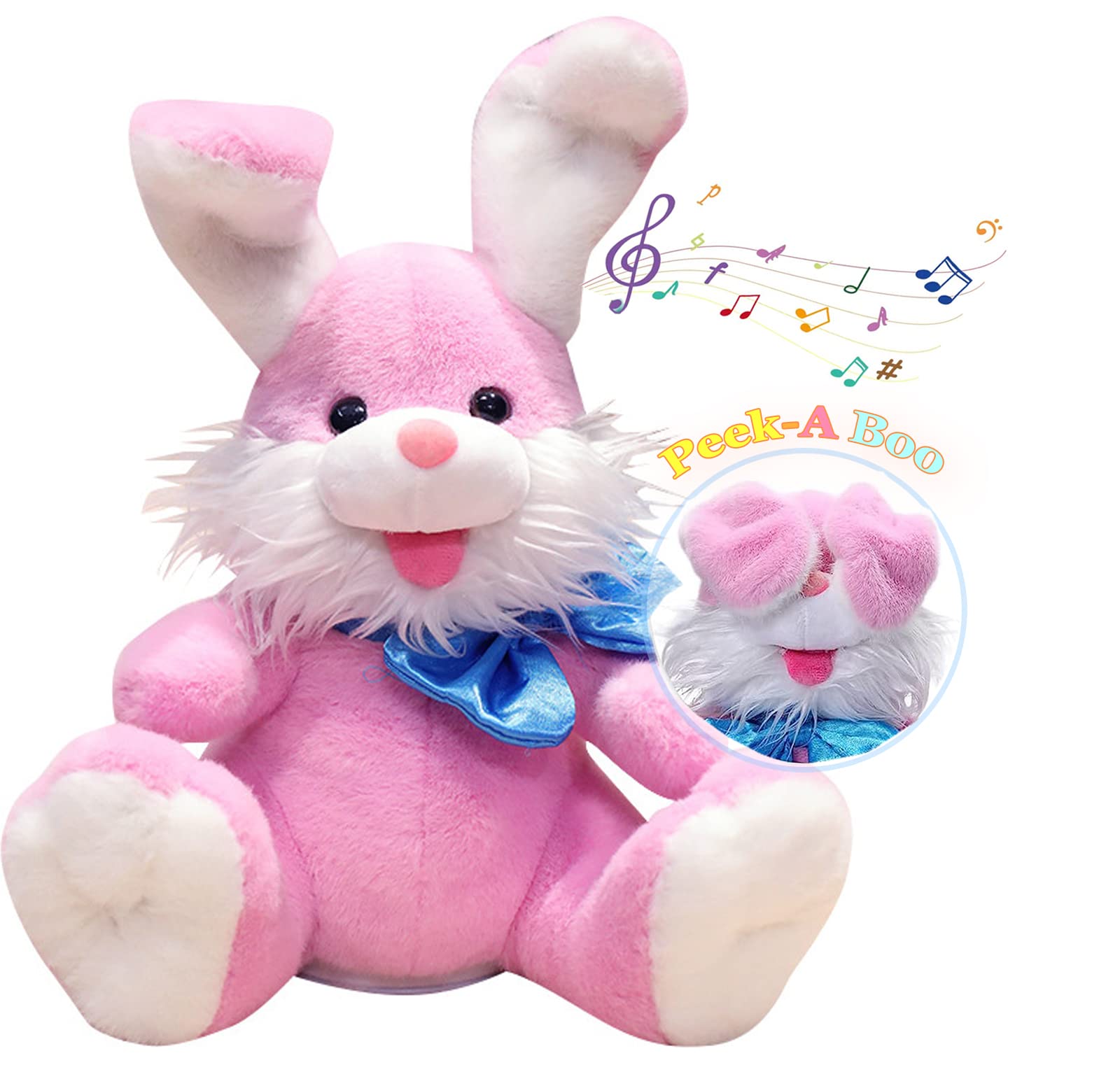 iEasey Kids Cute Peek A-Boo Singing Talking Bunny Toy with Flaping Ears, Baby Interactive Cuddly Soft Toy Repeating What You Say Plush Rabbit Stuffed Animal Doll Easter Bunny Gift Baby Showers