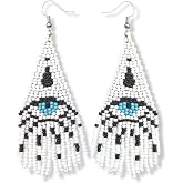 Long Beaded Earrings for Women, Bohemian Statement Tassel Dangling Earrings, Native American Jewelry Boho Country Colorful Bead Gifts
