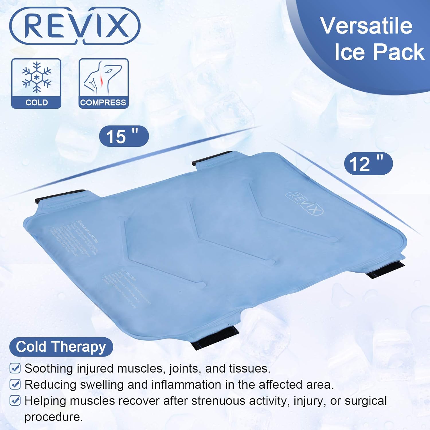 REVIX Gel Cold Pack- 12x15" Reusable Ice Pack Wrap for Injuries, Back, Hip, Shoulder, Leg, Knee and shin, Cold Compress for Swelling, Bruises, Surgery by Freeze Gel and Soft Plush Cover: Health & Personal Care