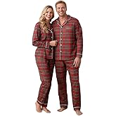 MOBJVIY Christmas Adult Pajamas Red Plaid Cute Christmas Pjs Set LongSleeve Tops and Elastic Waist Pants
