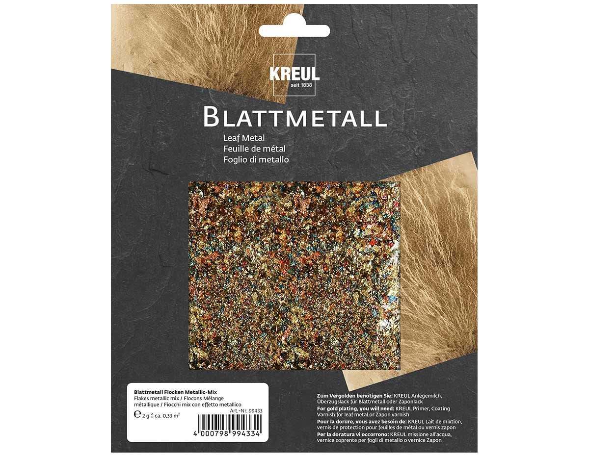 Kreul 99433 - Leaf Metal Flakes, Metallix Mix, 2 g, for Approx. 0.33 m², for Finishing Wood, Paper, Canvas, Cardboard, Styrofoam, Plastic, Wax, Ceramics, Porcelain and Much More