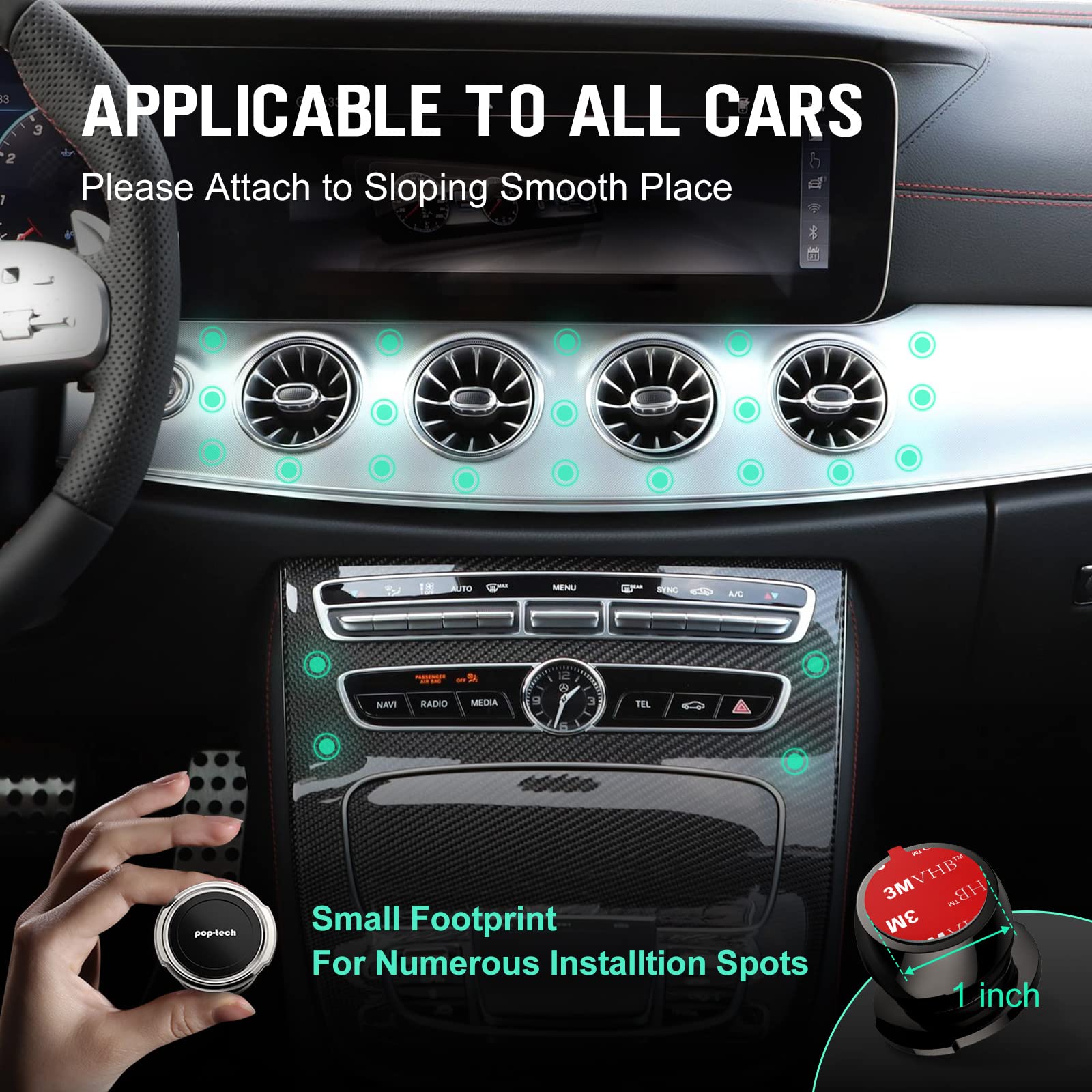 pop-tech Magnetic Car Phone Holder: Adhesive All-Metal Dash Mount for Mercedes Benz GLC/C/E/CLS-Class - Universal Magnet Cell Phone Automobile Cradles Stick on Dashboard for iphone Samsung Socket Grip