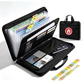 Fireproof Accordion File Organizer Bag A4 13 Pockets Black | Expandable Document Folder, With Handle, Portable, Fire Resistant