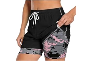 2 in 1 Shorts for Womens Compression Liner Gym Running Short Pants 5 Inch Quick Dry Workout Swim Trunks with Pockets