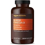 Amazon Elements Super Omega-3 with Natural Lemon Flavor - EPA & DHA Omega-3 fatty acids - 120 Softgels (1280 mg per serving, 