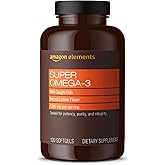 Amazon Elements Super Omega-3, aceite de pescado capturado en la naturaleza, sabor natural a limón, ácidos grasos omega-3 EPA