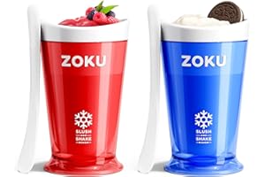 ZOKU Original Slush and Shake Maker, Slushy Cup 2 Pack for Quick Frozen Homemade Single-Serving Slushies, Fruit Smoothies, and Milkshakes in Minutes, BPA-free, Red/Blue Set of 2