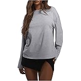 Floerns Women's Striped Long Sleeve T Shirts Crew Neck Fall Clothes Oversized Tees