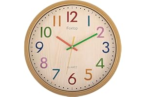 Foxtop Silent Non-Ticking Kids Wall Clock Battery Operated Colorful Decorative for Kids Nursery Room Bedroom School Classroom