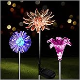 Outdoor Solar Garden Stake Lights 3 Pack- Color Changing LED Stake Lamp In-ground Landscaping Lights for Garden Patio Yard Lawn Pathway Flower Bed Decorations Figurine Lily Sun Flower and Dandelion