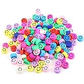 200PCS Colorful Smiley Face Beads 10mm Round Happy Face Polymer Clay Beads for Jewelry Making
