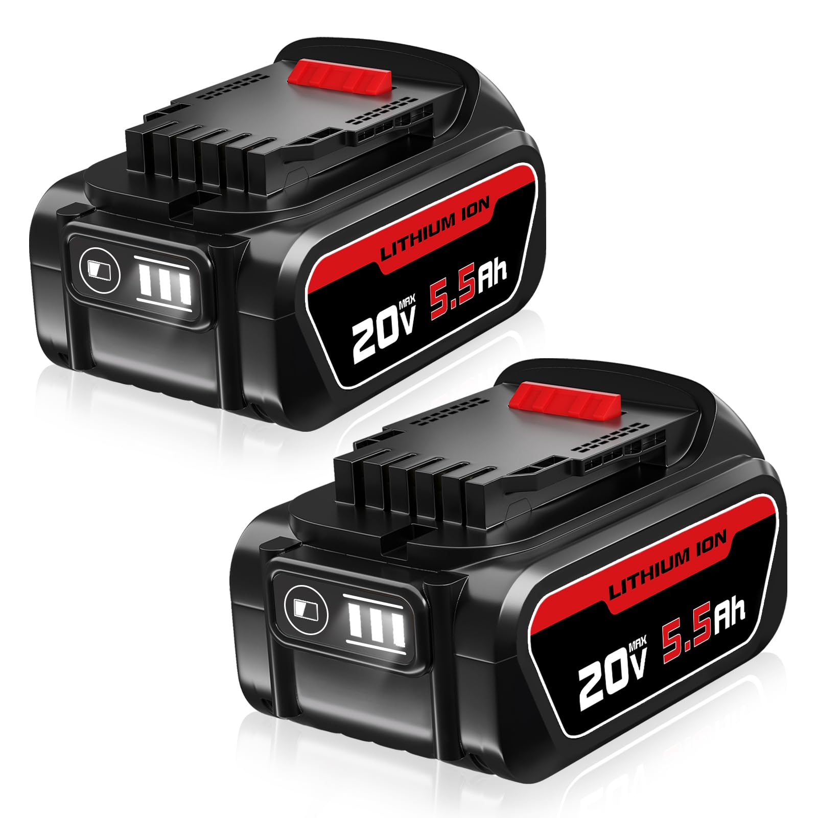 MANUFER 2Pack DCB184 18V/20V MAX XR 5.5Ah Li-ion Replacement Battery for Dewalt 18V Batteries Compatible for Dewalt DCB200 DCB180 DCB181 DCB182 DCB184 DCB201 for Dewalt 18V Batteries
