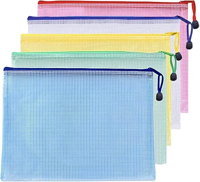 ojussa A4 Plastic File Wallets 5Pcs Zipper Bags PVC Waterproof Folder