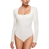 INLYRIC Women's Long Sleeve Sleeveless Scoop Square Neck Bodysuit Ribbed Tank Tops Slimming Body Suits Jumpsuits