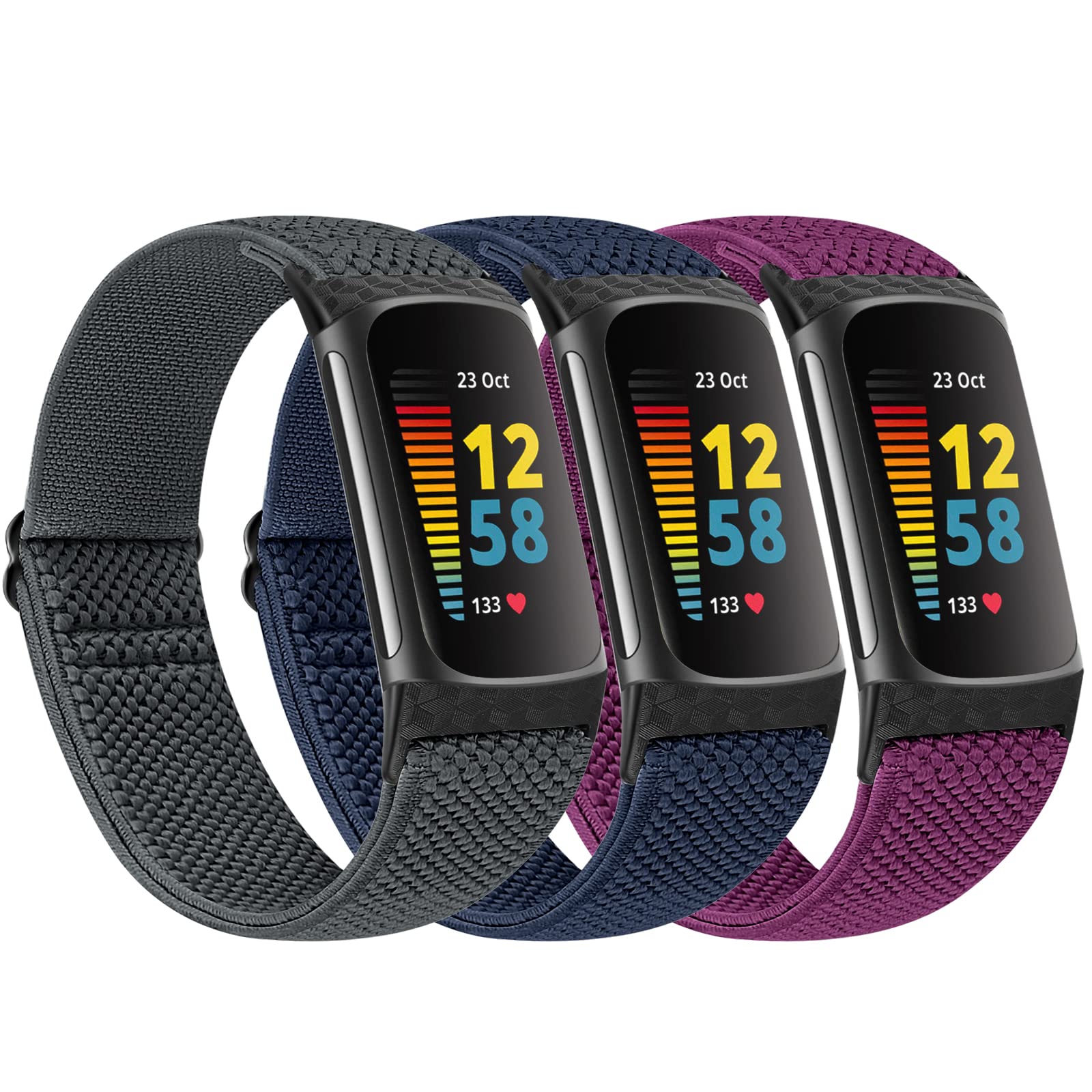 Huamanlou Elastic Nylon Strap Compatible with Fitbit Charge 5/6 - Soft Adjustable Breathable Replacement Wristband for Men and Women