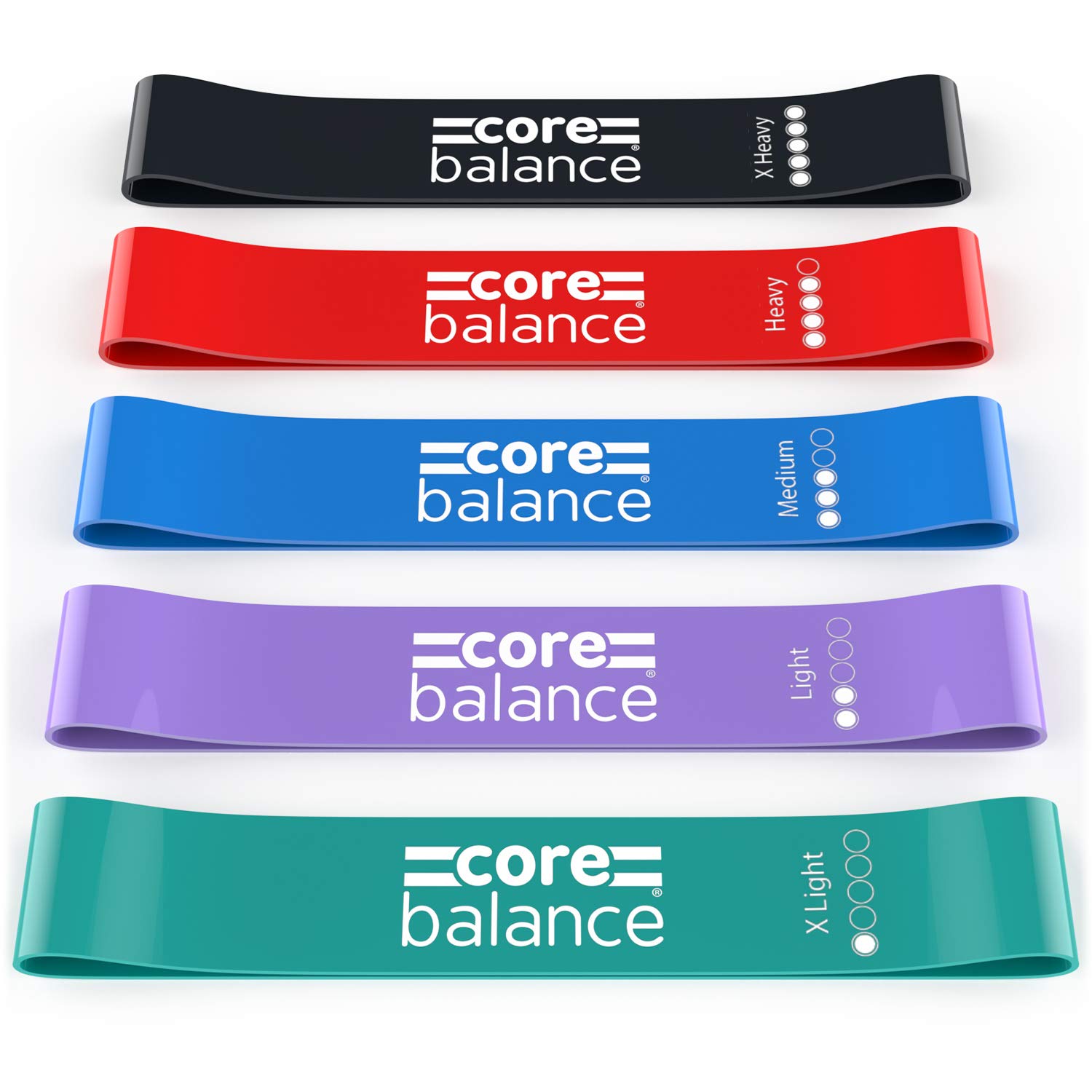 Core Balance Mini Resistance Bands Set Of 5 With Bag Small Latex Loop For Hip Legs and Glutes