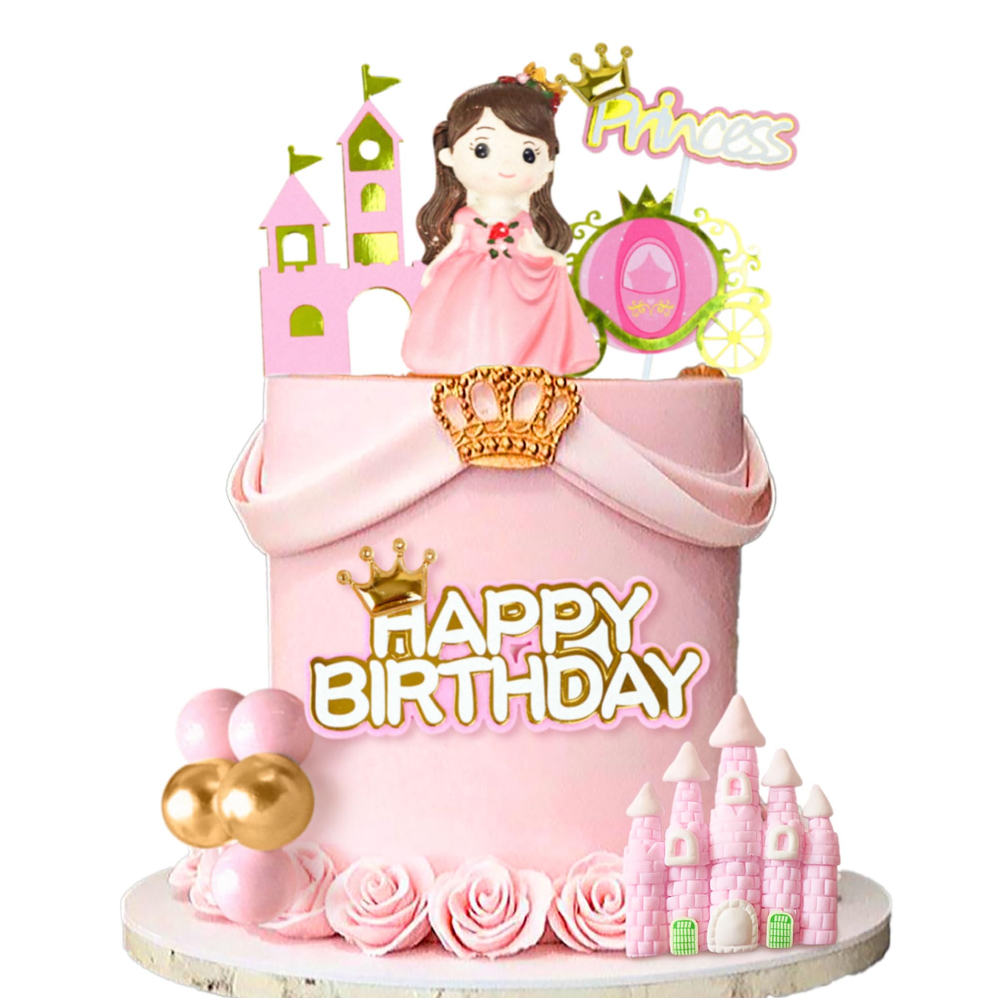 Photo 1 of Castle Princess Cake Toppers Girl Princess Party Decorations Castle Cake Decoration for Girls Birthday Party Supplies Favors