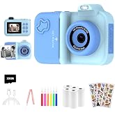 MISIRUN Instant Print Camera for Kids Ages 4-12, Birthday Gift for Girl boy | 1080P dual-lens camera with instant prints, 32GB card, 5 paper rolls, stickers, games and MP3 player for creative play