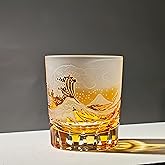 suigetsu Crystal Luxury Whiskey Glass, Mount Fuji Design, Japanese Style Hand Cut Glass Tumblers (setting sun)