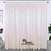 Partisout Sequin Glitter Photo Backdrop 4ft x 8ft - Iridescent White Sparkling Curtain for Weddings, Baby Shower, Photography Studio & Events